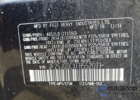 2015 Subaru Forester 2.0Xt Premium z USA, uszkodzony, nr VIN JF2SJGDCXFH552071